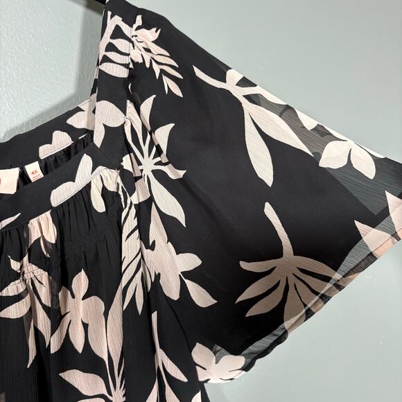 EVRI Black & Pink Square Neck Floral Peasant Blouse - 4X - Women's Plus Size Top - Picture 4 of 7